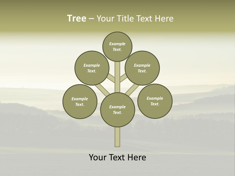 A Field With Trees And Fog In The Background PowerPoint Template