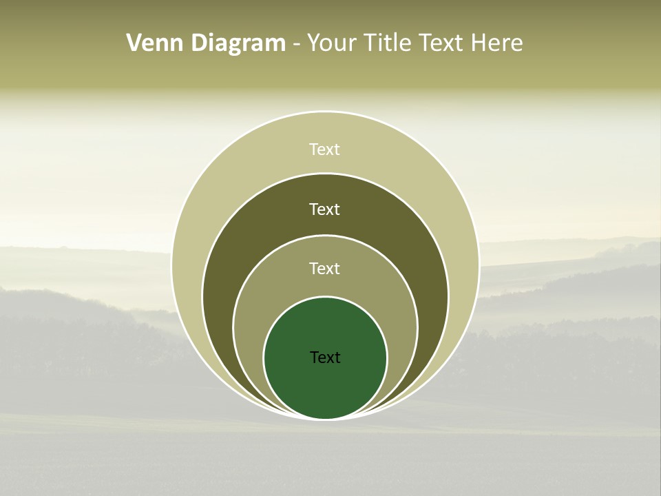 A Field With Trees And Fog In The Background PowerPoint Template