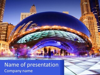 A Large Blue Ball In The Middle Of A City PowerPoint Template