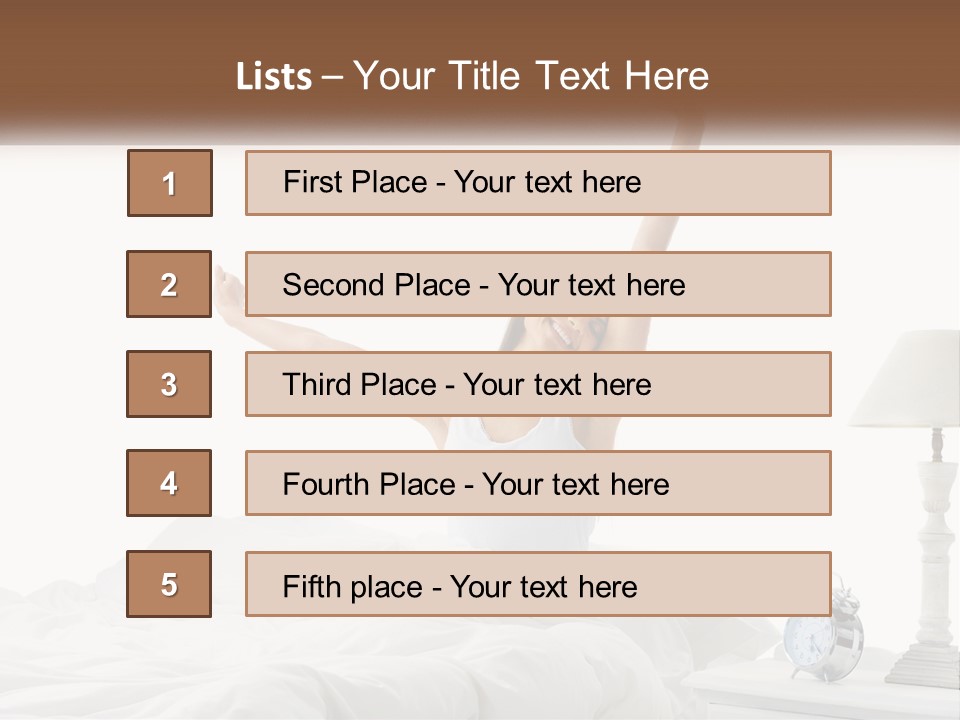 A Woman In Bed With Her Arms Up In The Air PowerPoint Template
