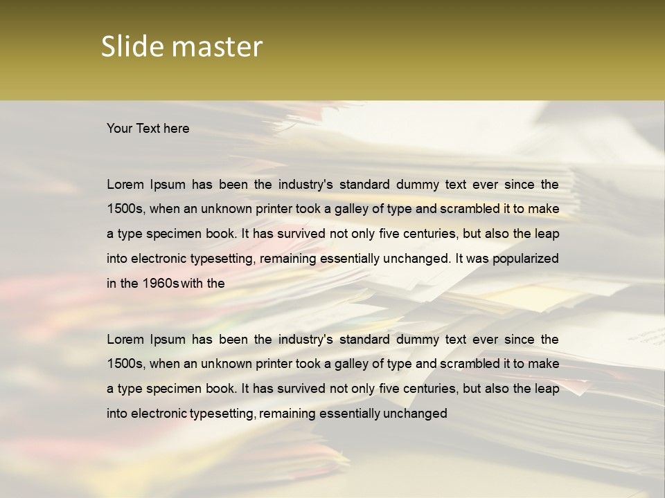 A Large Pile Of Papers On A Table PowerPoint Template