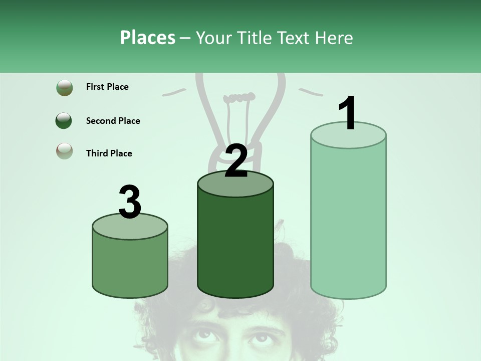 A Man With Curly Hair Has A Light Bulb Above His Head PowerPoint Template