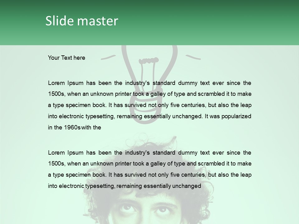 A Man With Curly Hair Has A Light Bulb Above His Head PowerPoint Template