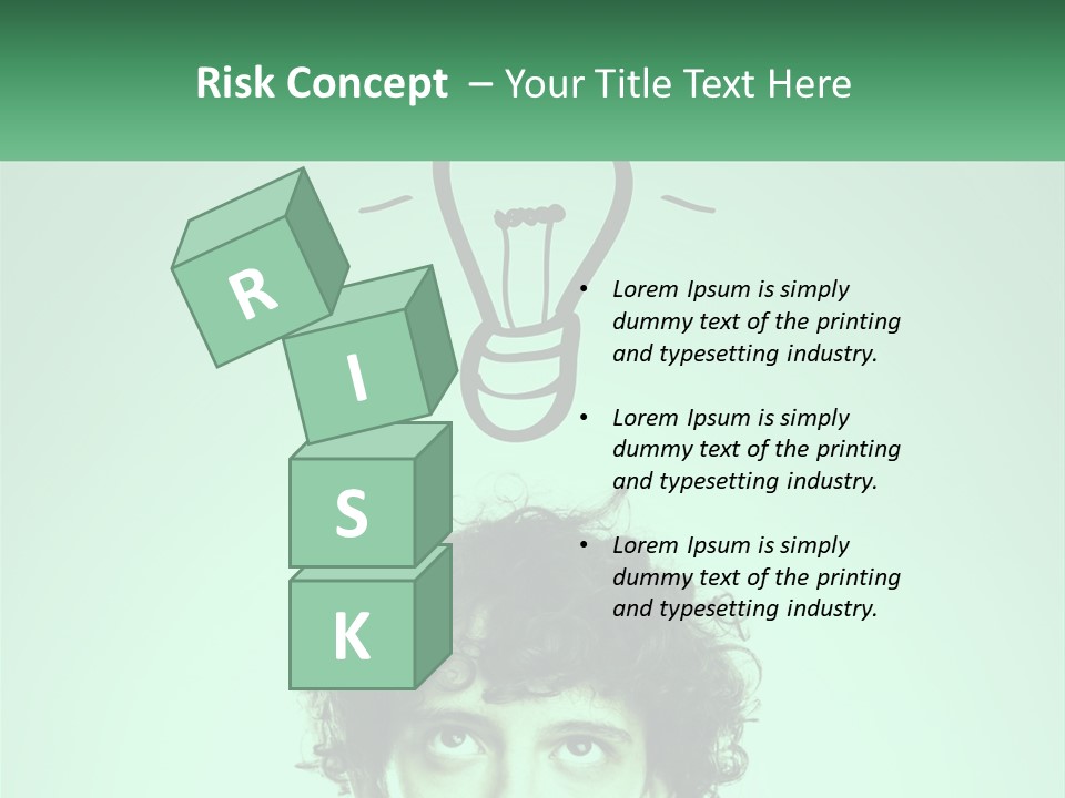 A Man With Curly Hair Has A Light Bulb Above His Head PowerPoint Template