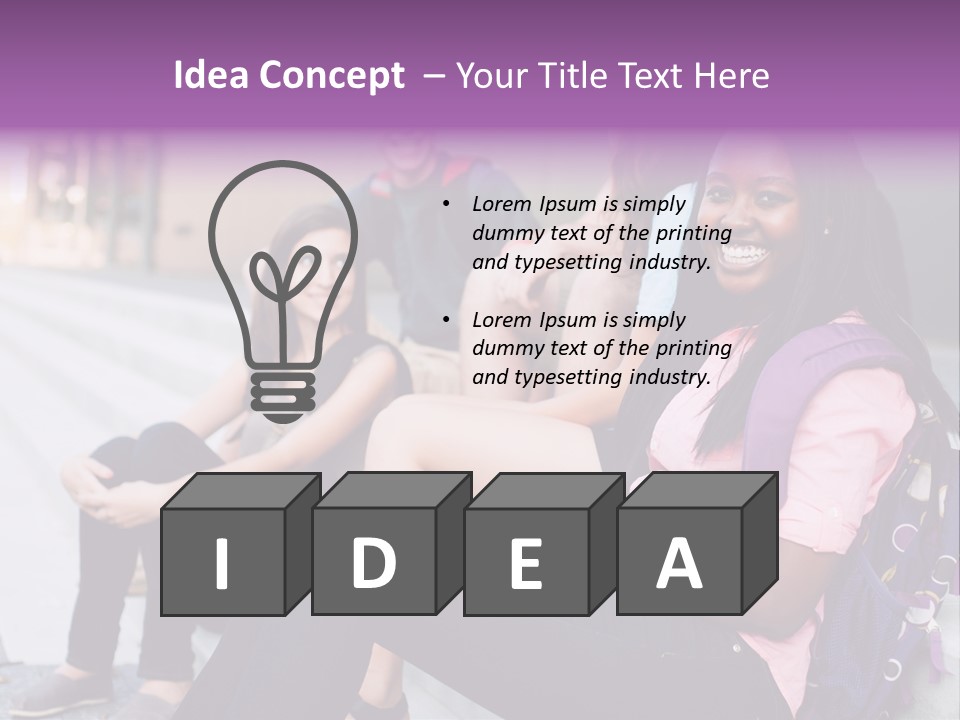 A Group Of Young People Sitting On A Bench PowerPoint Template