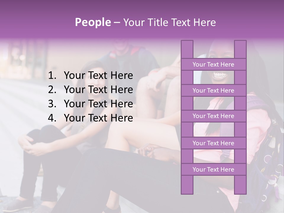 A Group Of Young People Sitting On A Bench PowerPoint Template
