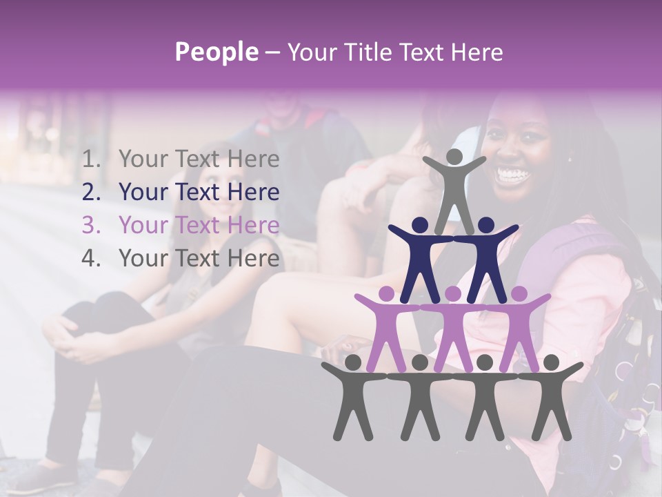 A Group Of Young People Sitting On A Bench PowerPoint Template