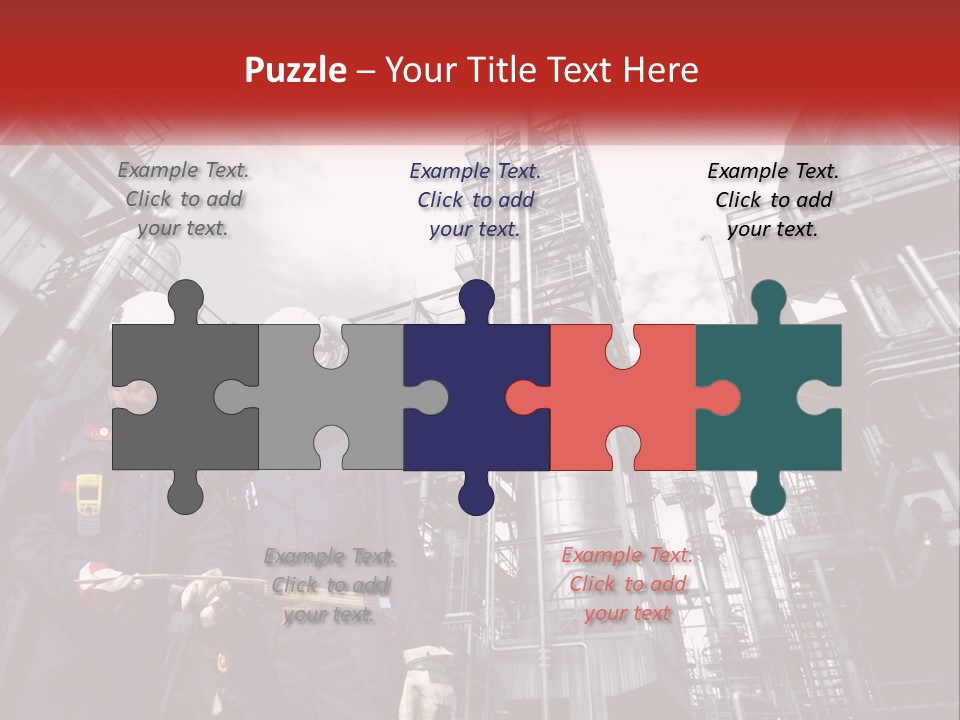 Two Men Standing Next To Each Other In Front Of A Factory PowerPoint Template