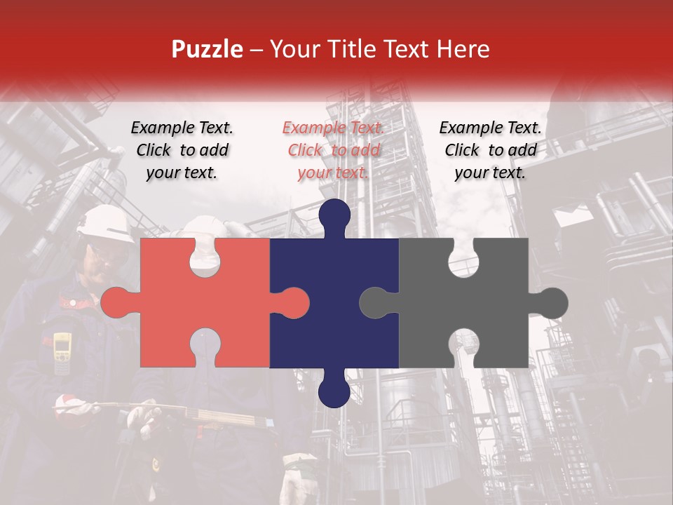 Two Men Standing Next To Each Other In Front Of A Factory PowerPoint Template