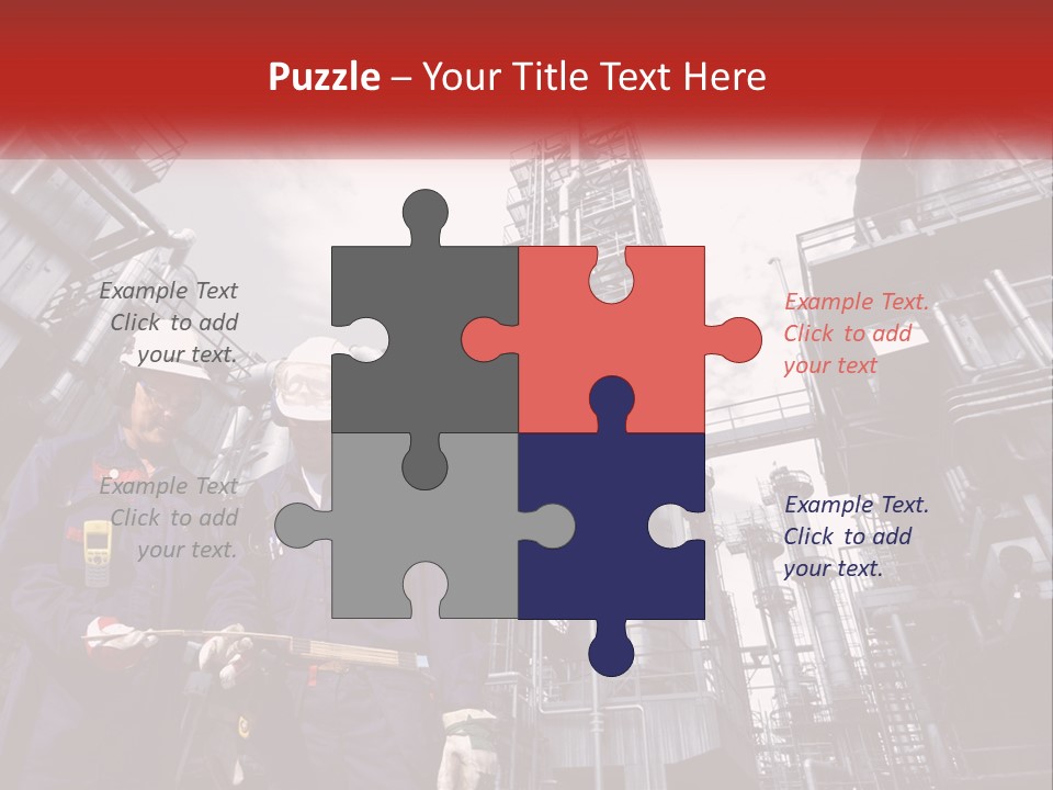 Two Men Standing Next To Each Other In Front Of A Factory PowerPoint Template