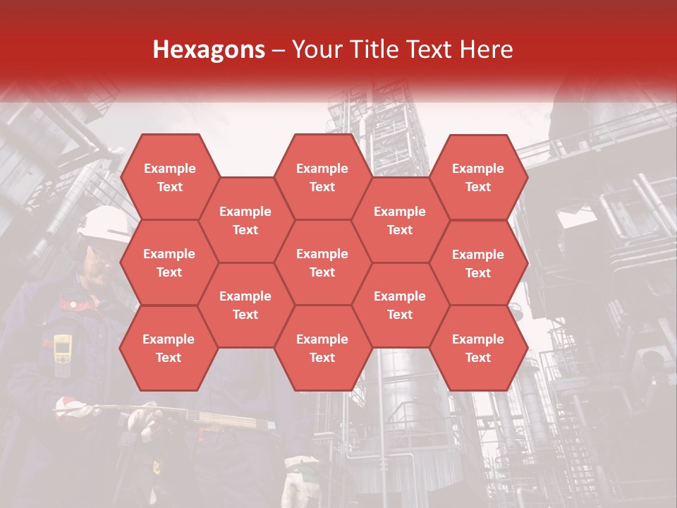 Two Men Standing Next To Each Other In Front Of A Factory PowerPoint Template