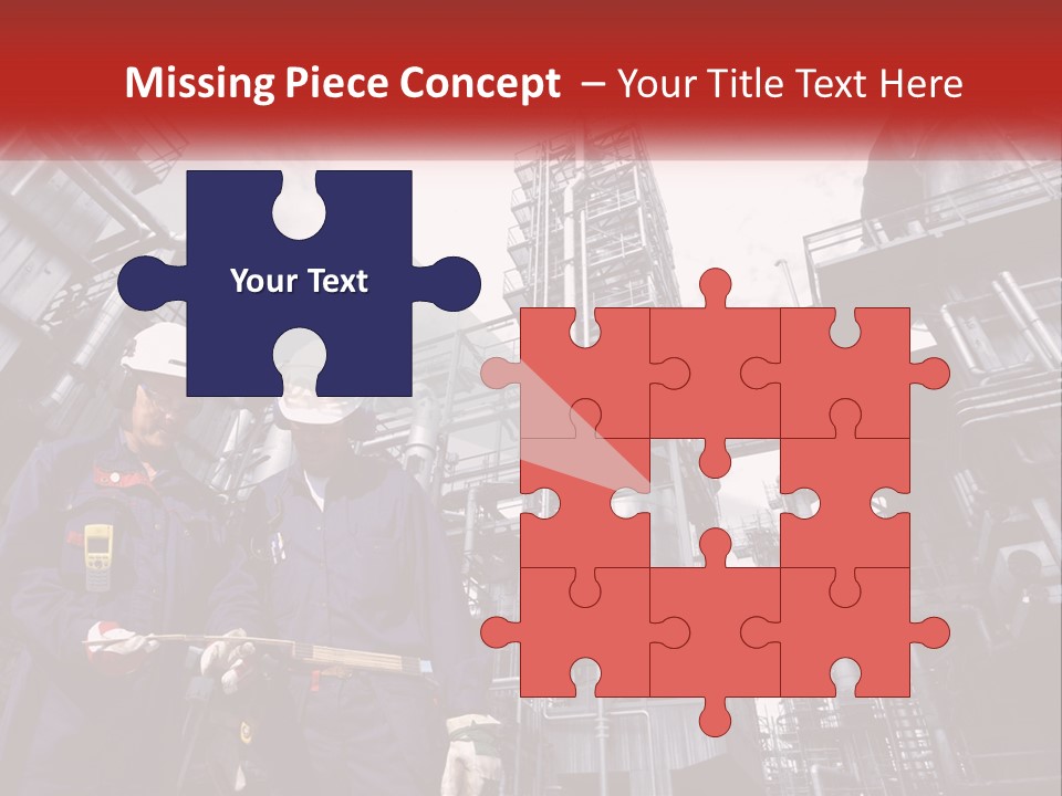 Two Men Standing Next To Each Other In Front Of A Factory PowerPoint Template