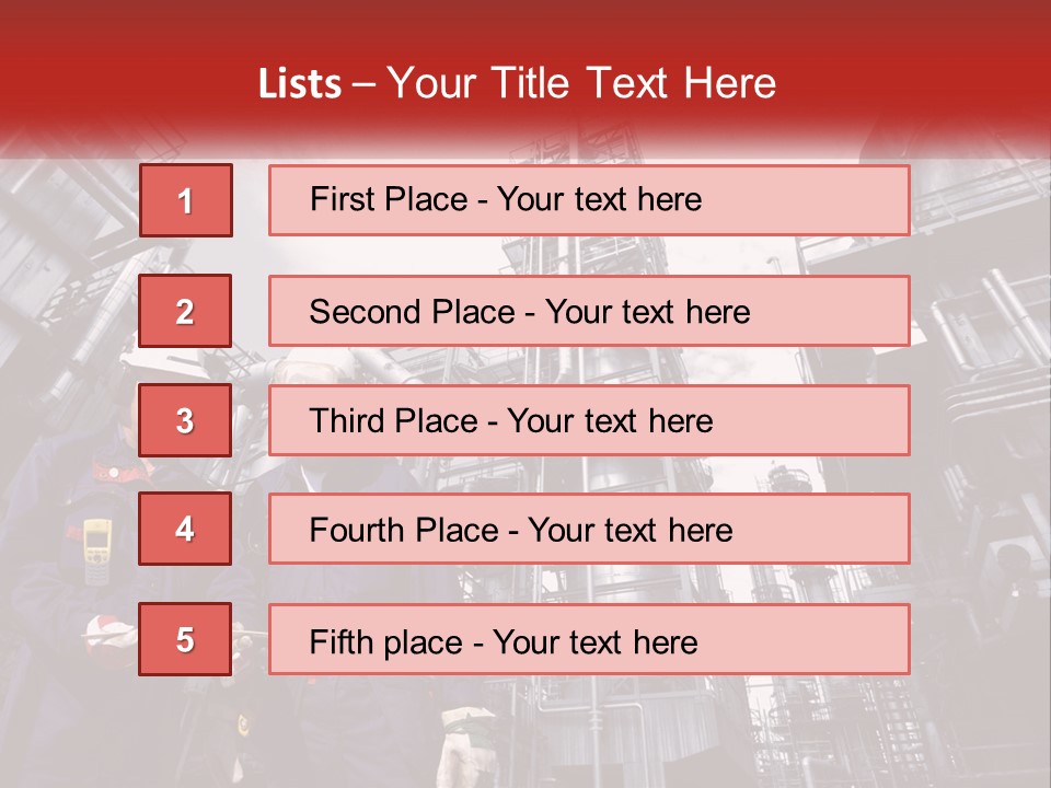 Two Men Standing Next To Each Other In Front Of A Factory PowerPoint Template