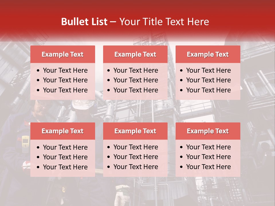 Two Men Standing Next To Each Other In Front Of A Factory PowerPoint Template