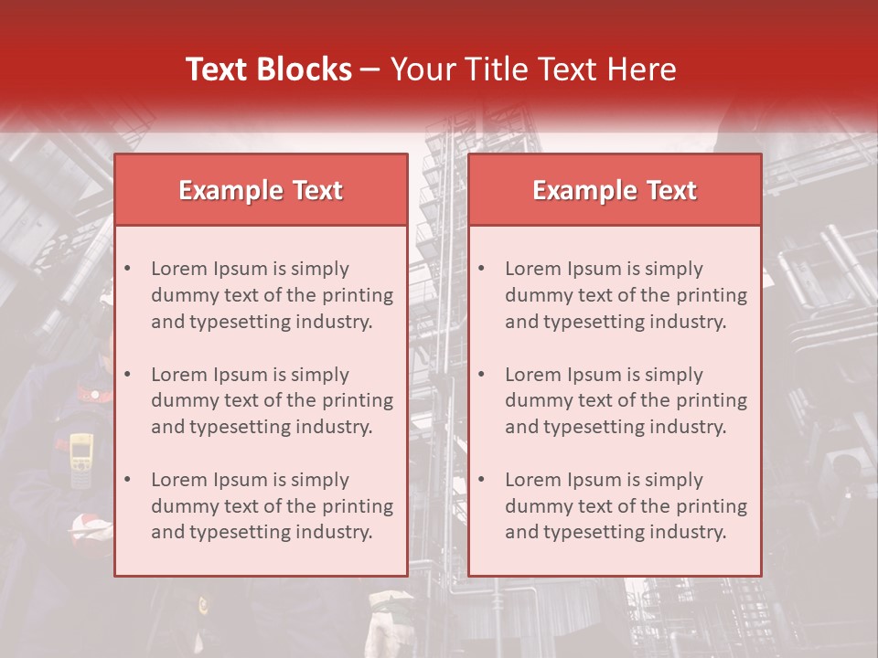 Two Men Standing Next To Each Other In Front Of A Factory PowerPoint Template