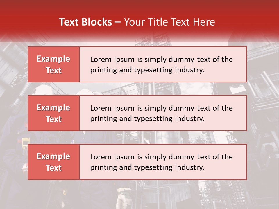 Two Men Standing Next To Each Other In Front Of A Factory PowerPoint Template