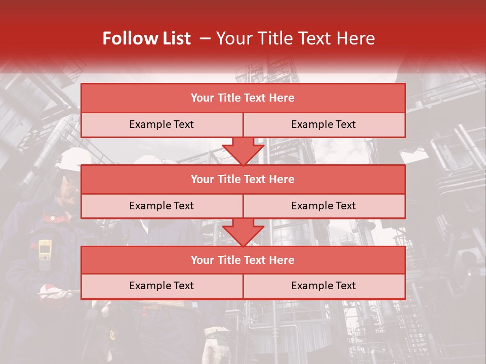 Two Men Standing Next To Each Other In Front Of A Factory PowerPoint Template