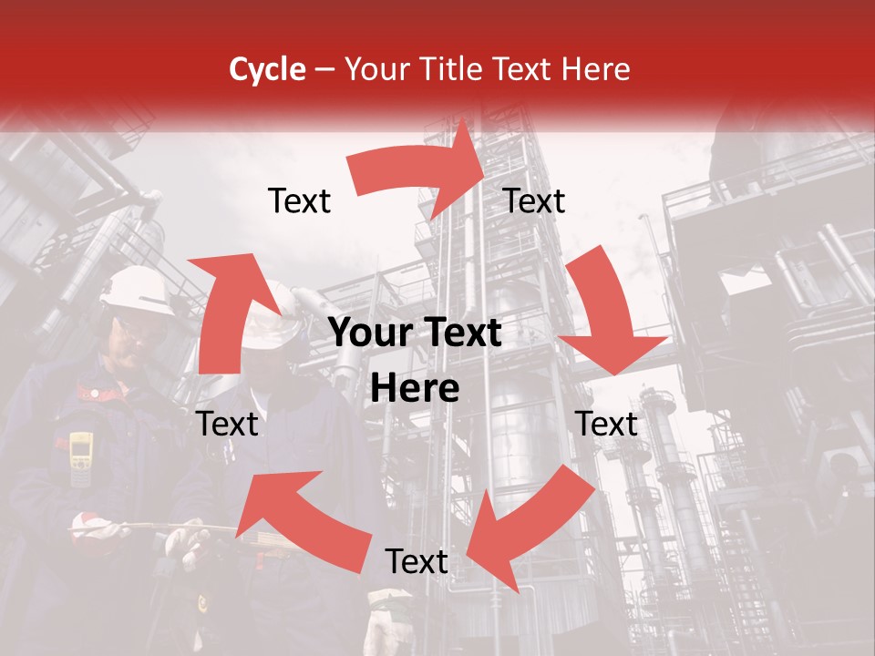 Two Men Standing Next To Each Other In Front Of A Factory PowerPoint Template