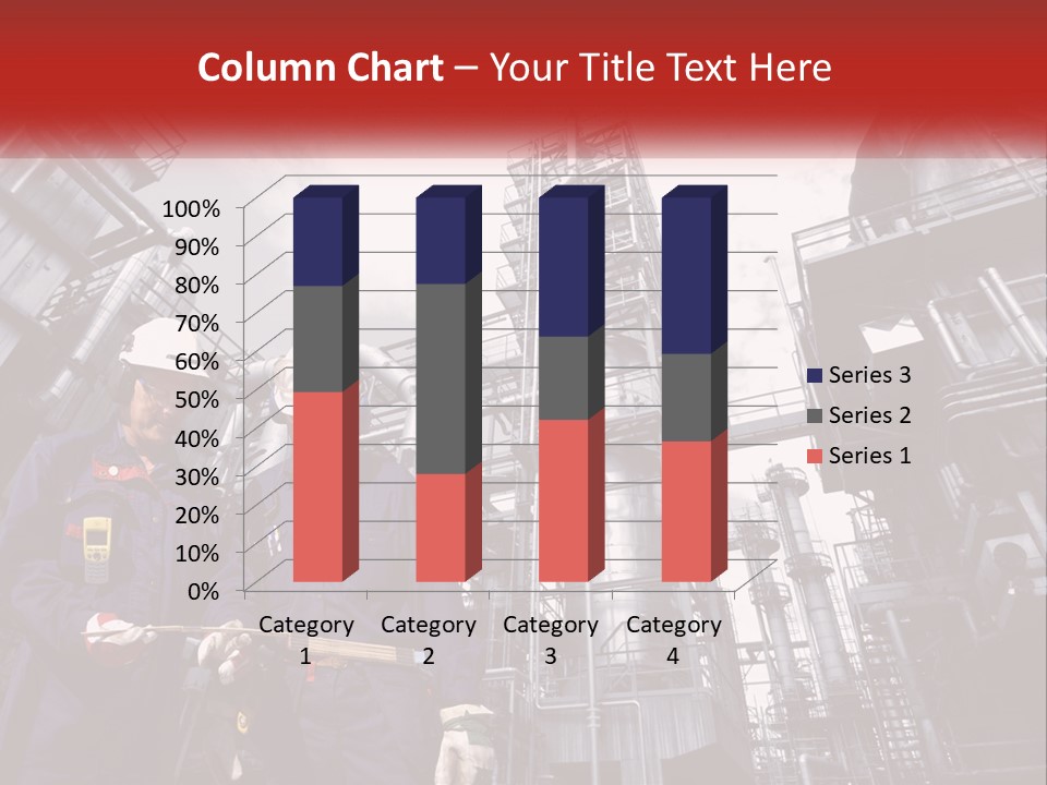 Two Men Standing Next To Each Other In Front Of A Factory PowerPoint Template