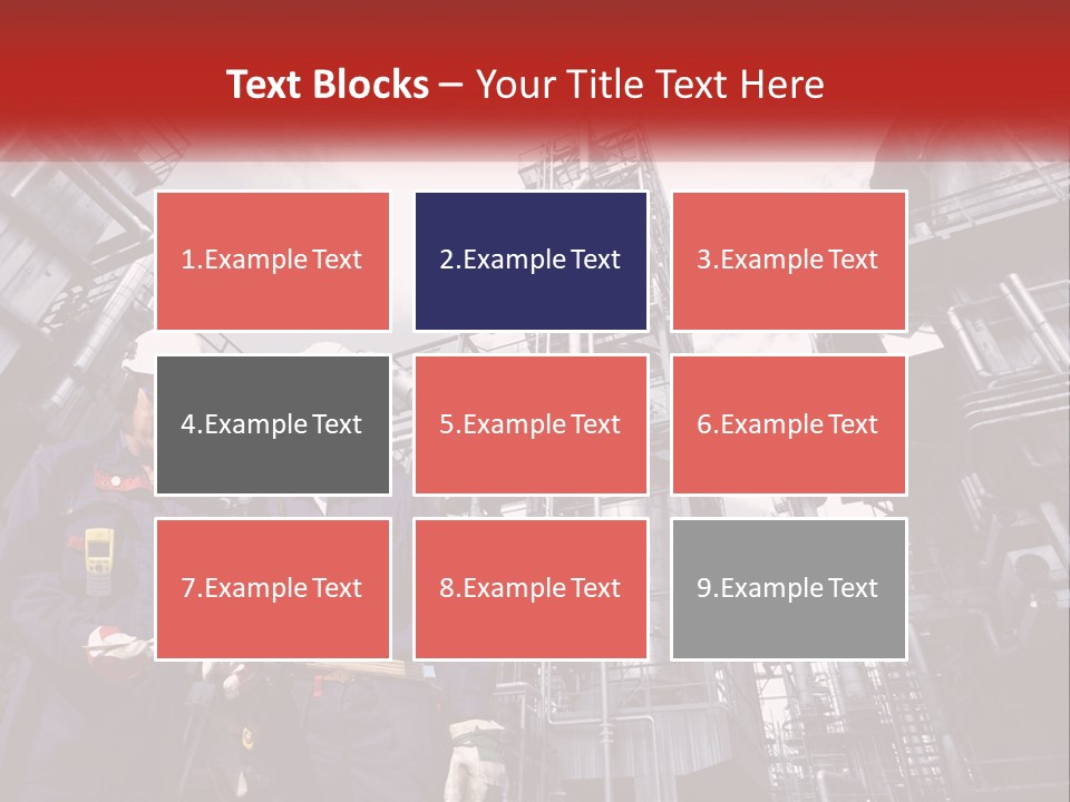 Two Men Standing Next To Each Other In Front Of A Factory PowerPoint Template