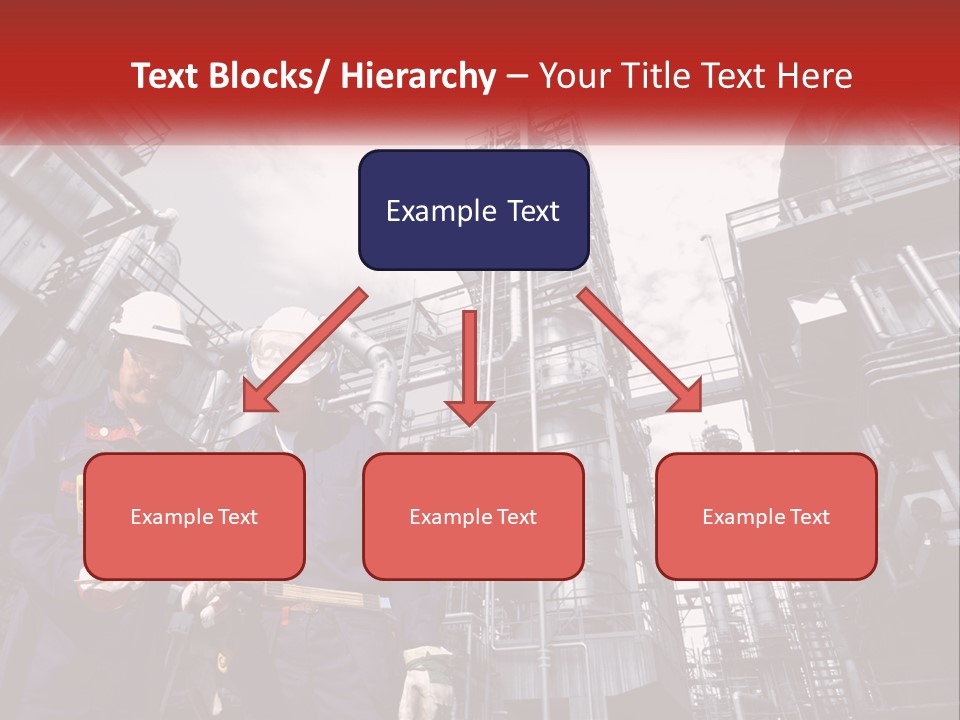 Two Men Standing Next To Each Other In Front Of A Factory PowerPoint Template