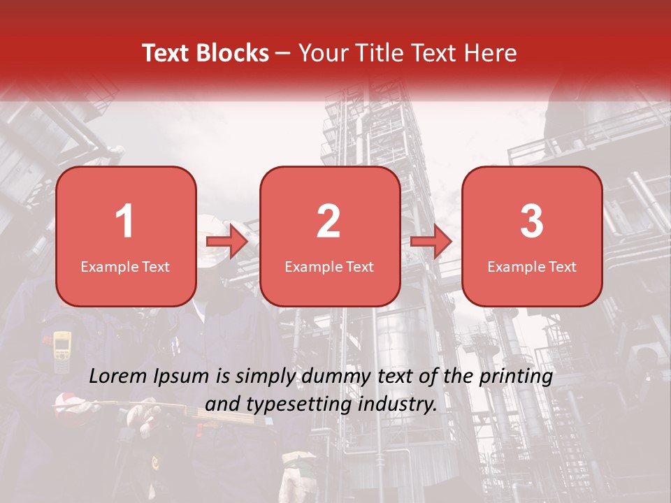 Two Men Standing Next To Each Other In Front Of A Factory PowerPoint Template