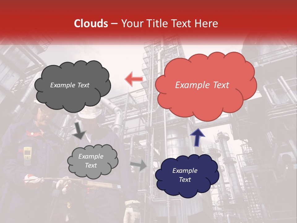Two Men Standing Next To Each Other In Front Of A Factory PowerPoint Template