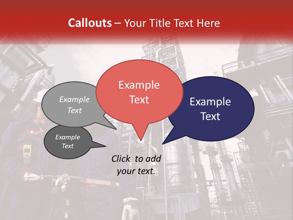 Two Men Standing Next To Each Other In Front Of A Factory PowerPoint Template
