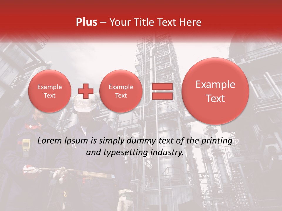 Two Men Standing Next To Each Other In Front Of A Factory PowerPoint Template