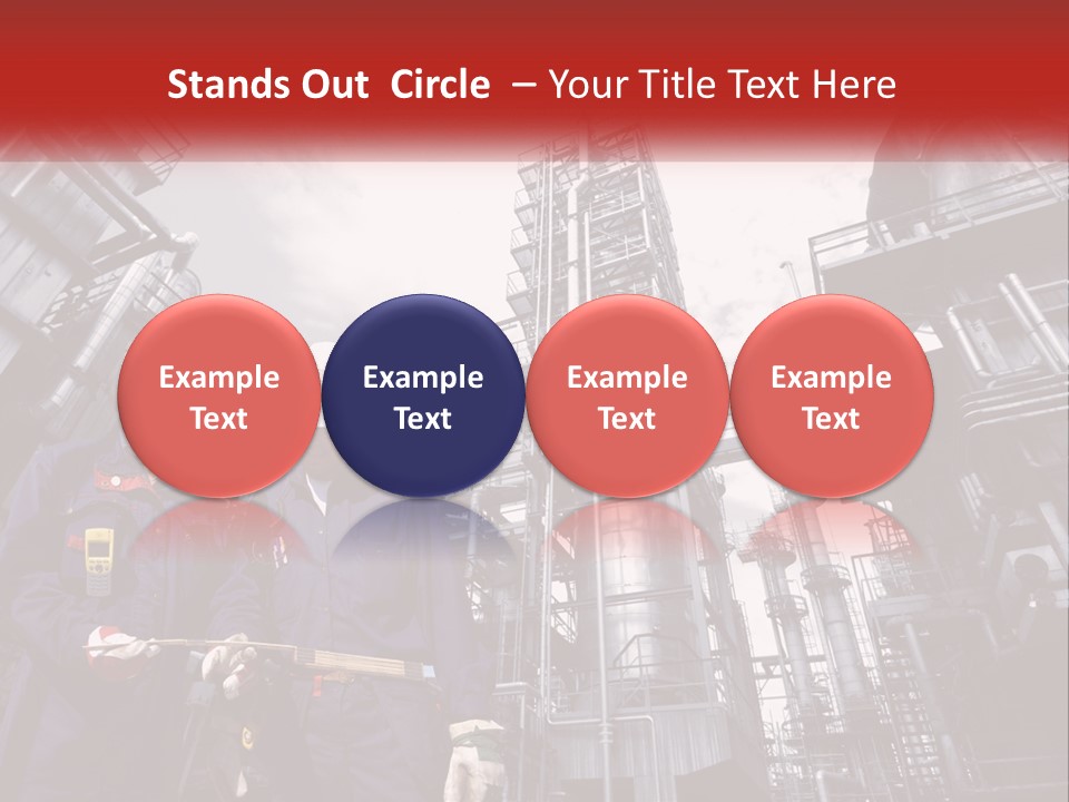 Two Men Standing Next To Each Other In Front Of A Factory PowerPoint Template