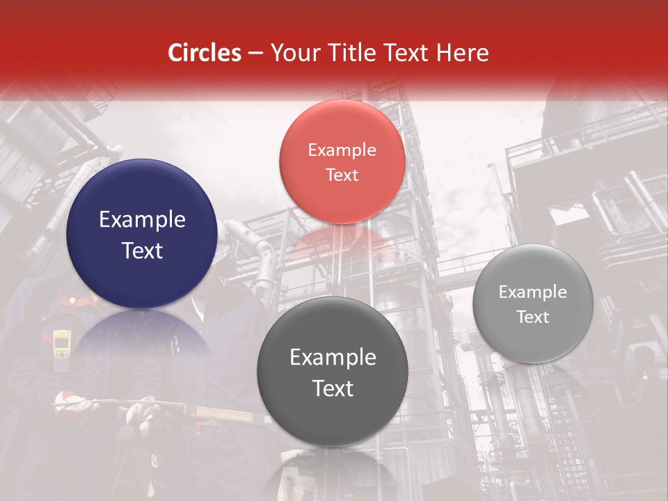 Two Men Standing Next To Each Other In Front Of A Factory PowerPoint Template