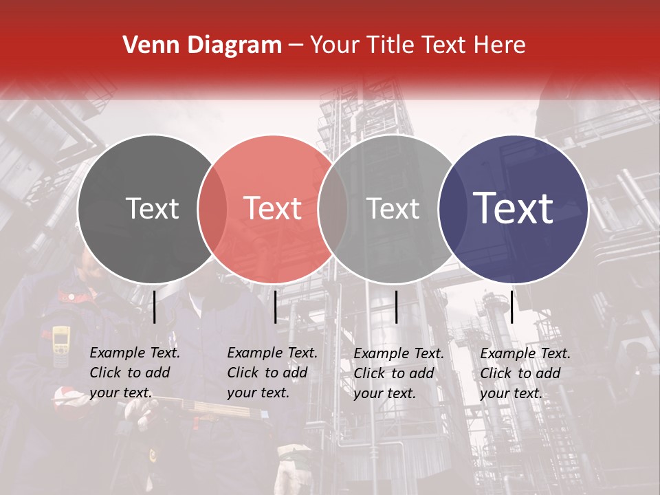 Two Men Standing Next To Each Other In Front Of A Factory PowerPoint Template