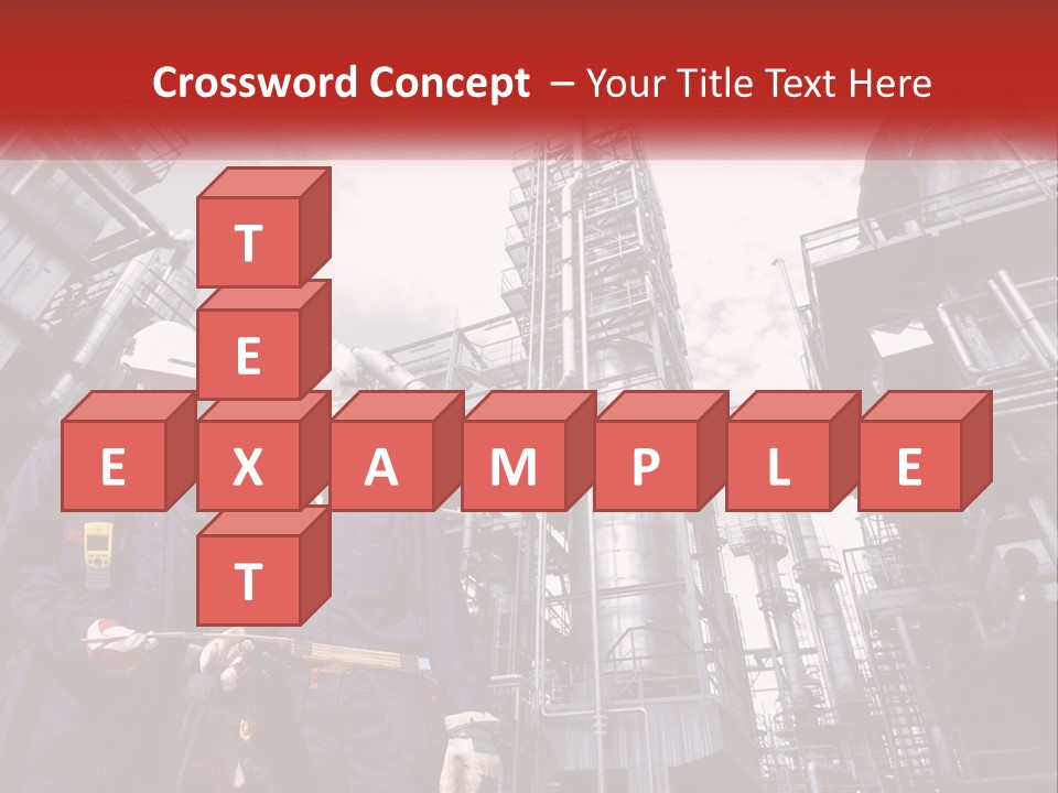 Two Men Standing Next To Each Other In Front Of A Factory PowerPoint Template