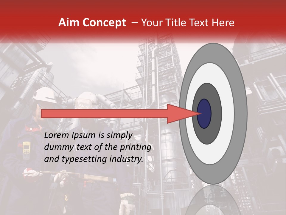 Two Men Standing Next To Each Other In Front Of A Factory PowerPoint Template