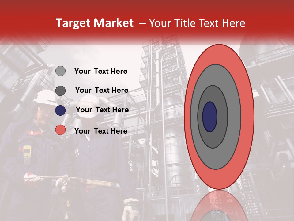 Two Men Standing Next To Each Other In Front Of A Factory PowerPoint Template