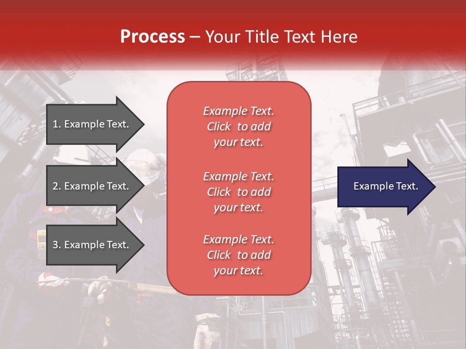 Two Men Standing Next To Each Other In Front Of A Factory PowerPoint Template