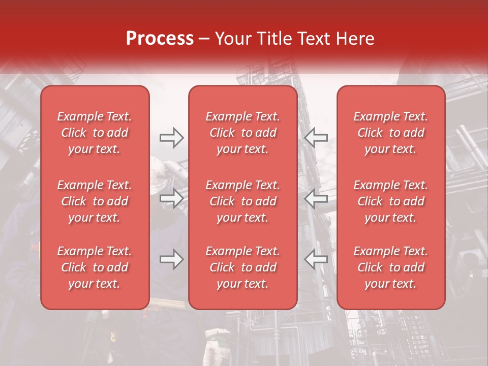 Two Men Standing Next To Each Other In Front Of A Factory PowerPoint Template