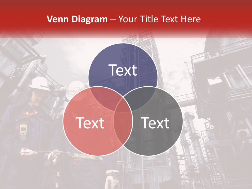 Two Men Standing Next To Each Other In Front Of A Factory PowerPoint Template