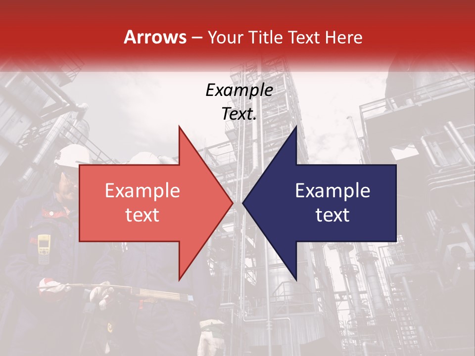 Two Men Standing Next To Each Other In Front Of A Factory PowerPoint Template