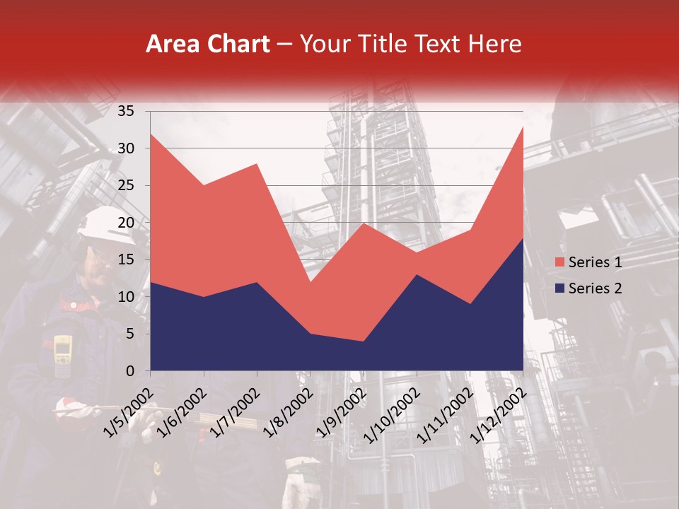 Two Men Standing Next To Each Other In Front Of A Factory PowerPoint Template