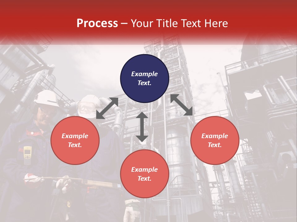 Two Men Standing Next To Each Other In Front Of A Factory PowerPoint Template