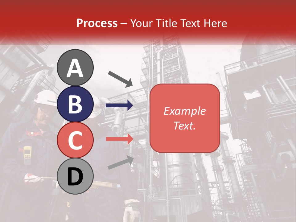 Two Men Standing Next To Each Other In Front Of A Factory PowerPoint Template