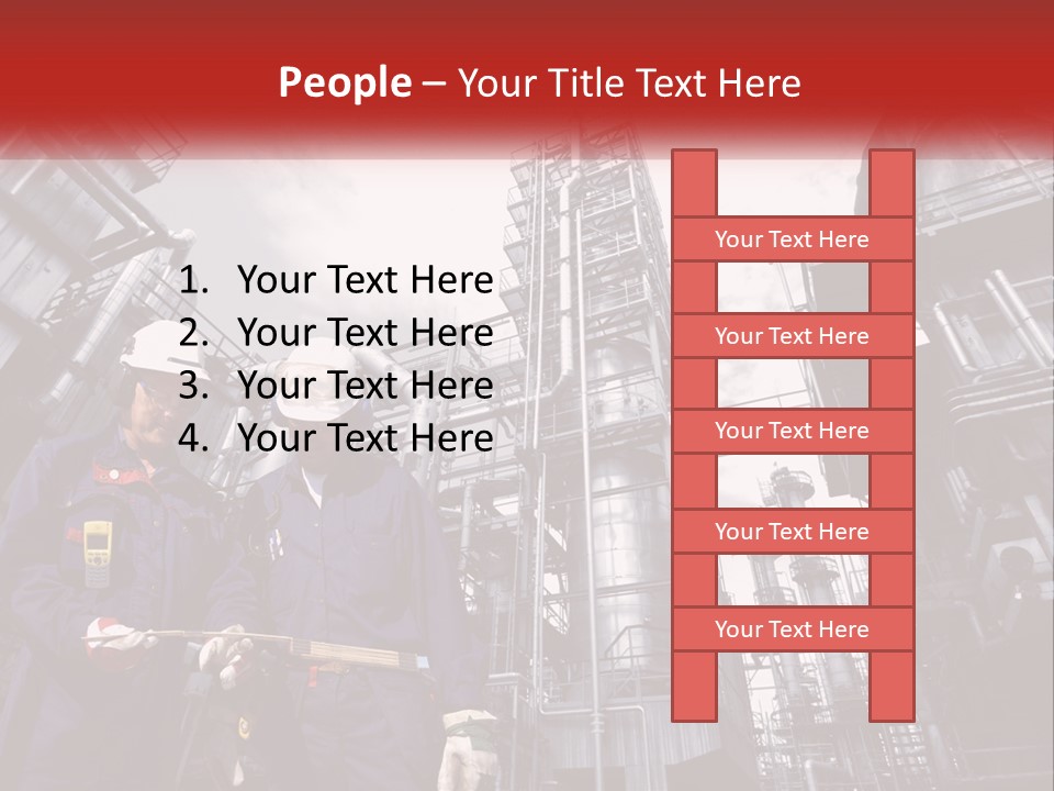 Two Men Standing Next To Each Other In Front Of A Factory PowerPoint Template