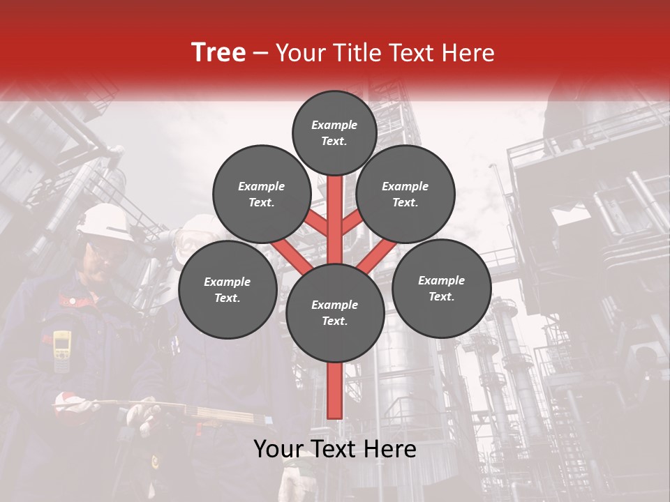 Two Men Standing Next To Each Other In Front Of A Factory PowerPoint Template