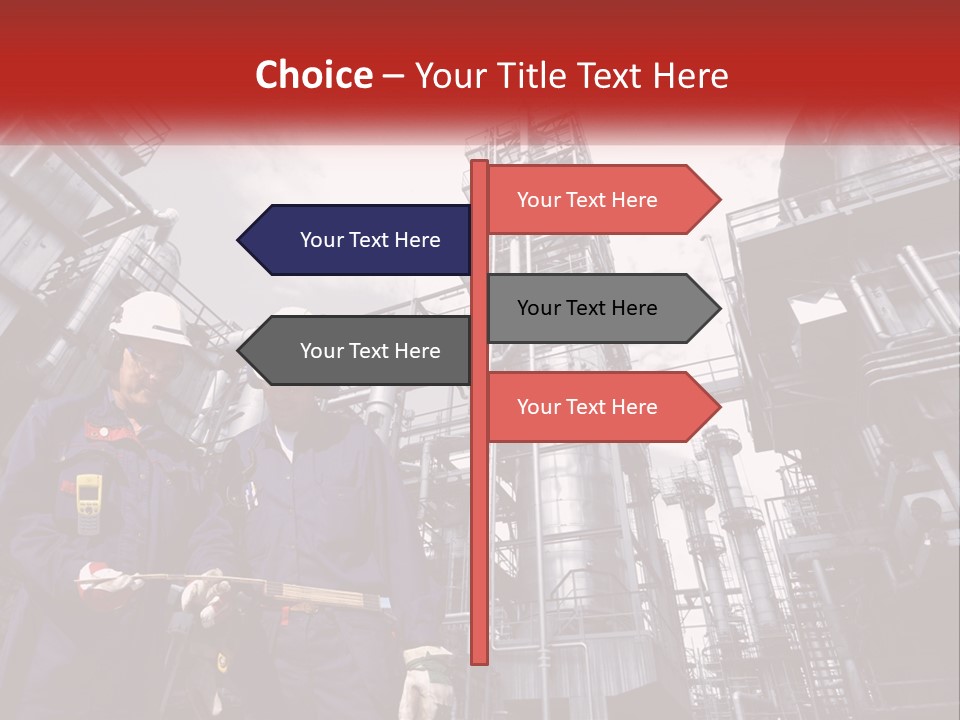 Two Men Standing Next To Each Other In Front Of A Factory PowerPoint Template