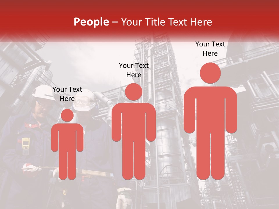 Two Men Standing Next To Each Other In Front Of A Factory PowerPoint Template