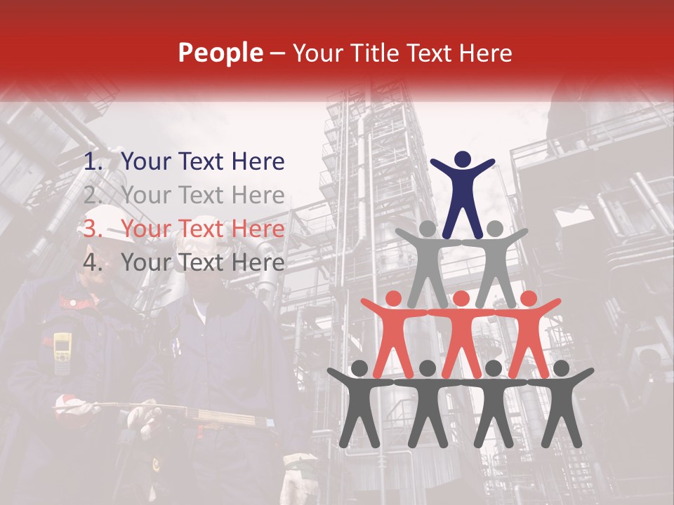 Two Men Standing Next To Each Other In Front Of A Factory PowerPoint Template