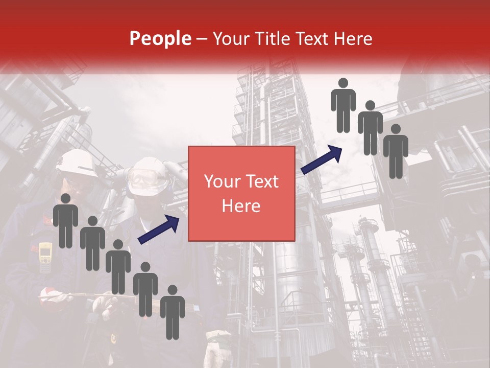 Two Men Standing Next To Each Other In Front Of A Factory PowerPoint Template