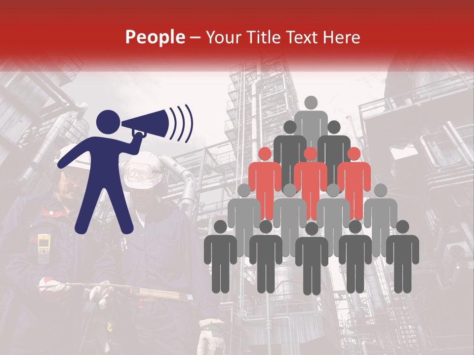 Two Men Standing Next To Each Other In Front Of A Factory PowerPoint Template