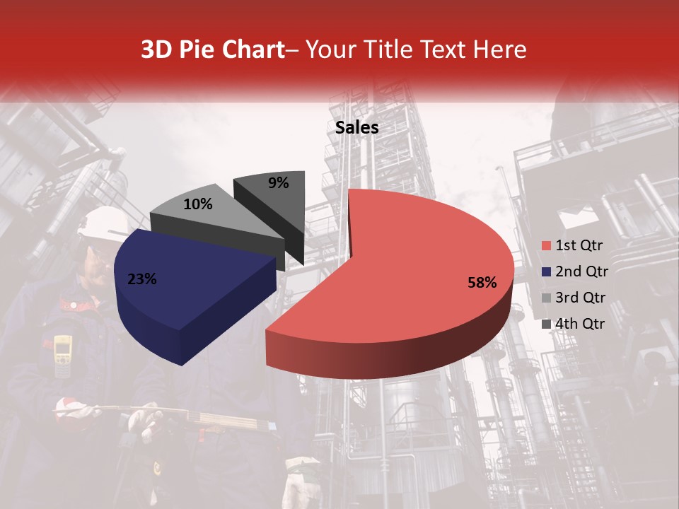 Two Men Standing Next To Each Other In Front Of A Factory PowerPoint Template